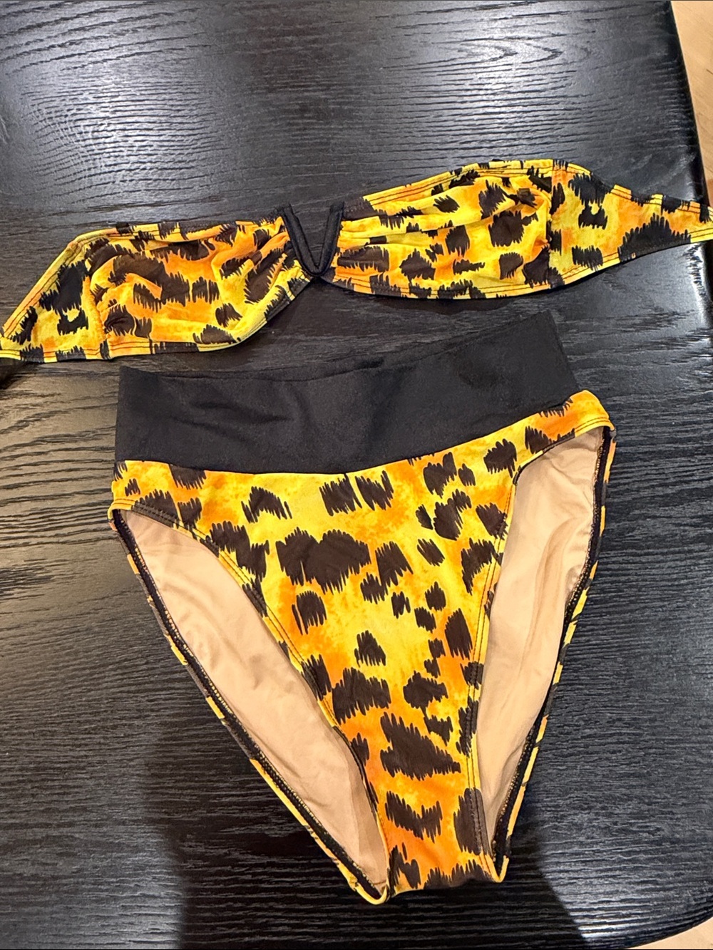 Vanessa Mooney Yellow and Black Leopard-Print High-Waist Bikini